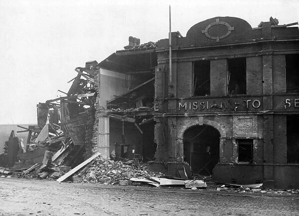 Seamens Institute damaged by air raid in South Wales. January 1941