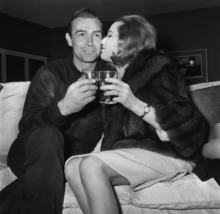 Framed Print : Sean Connery actor with Honor Blackman actress March 1964 on the set of the film