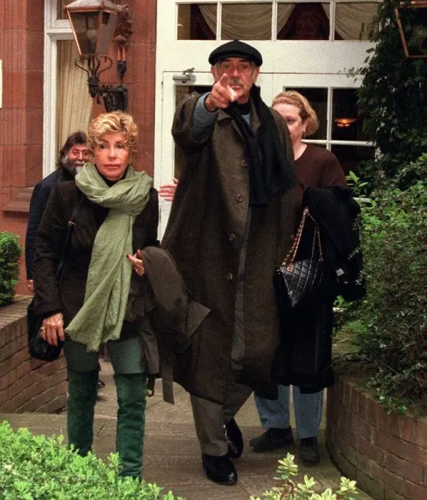 Framed Print : Sean Connery April 1999 With wife Micheline Connery leaving Caledonian Hotel