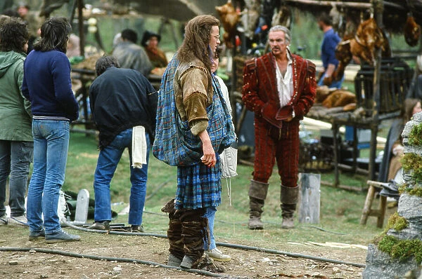 Sean Connery and Christopher Lambert during the filming of Highlander film