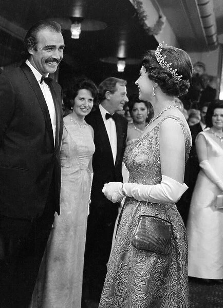 Sean Connery meets Queen Elizabeth II at the premiere of the new James Bond film