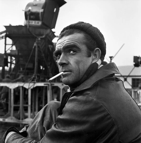 Sean Connery on the set of the film 'Action of the Tiger'. November 1956
