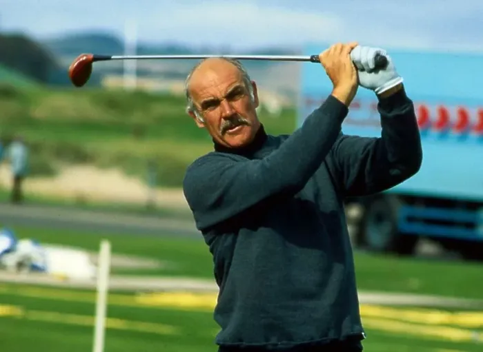 Framed Print : Sean Connery swinging golf club September 1987 Framed Print : Sean Connery swinging golf club September 1987