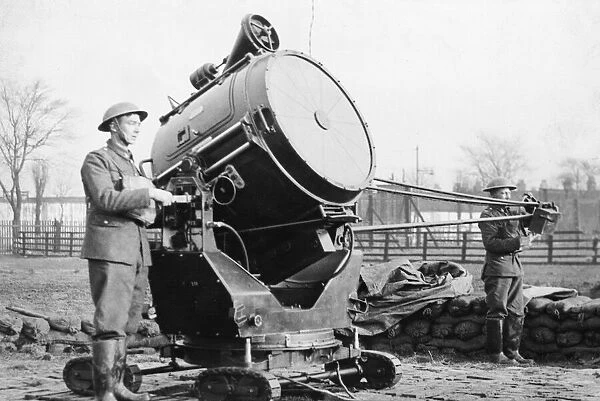 A searchlight, in the Hull area, during World War Two. The German Luftwaffe