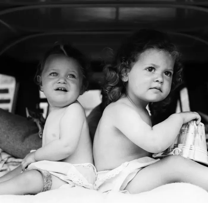 Framed Print : Two seasoned travellers, Paul and Julie Bridgett, aged 11 months and 2 years respectively Framed Print : Two seasoned travellers, Paul and Julie Bridgett, aged 11 months and 2 years respectively