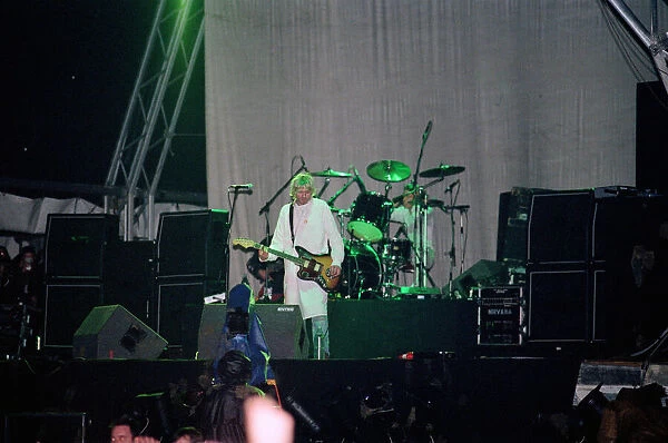 Seattle-based grunge rock group Nirvana, on stage during the group