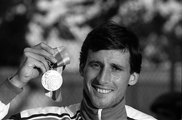 Sebastion Coe with his medal he won at Olympics 1984 at Los Angeles