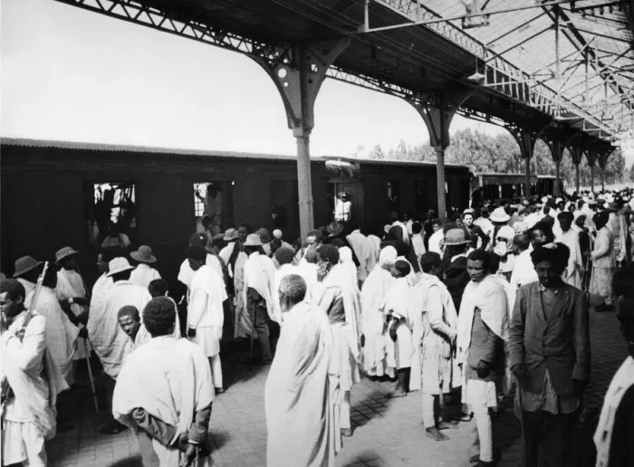 Framed Print : Second Abyssinian War September 1935 A busy railway station as chieftains
