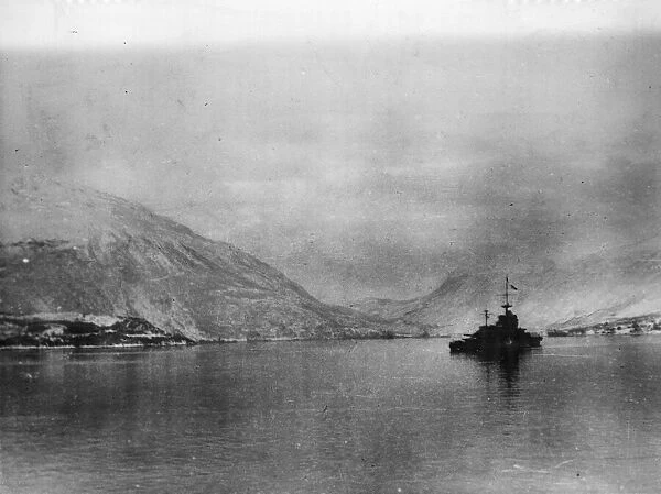The second British naval attack on Narvik. HMS Warspite returning after the successful