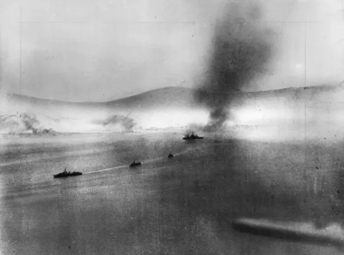 Framed Print : The second British naval attack on Narvik. HMS Warspite in action
