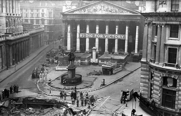 Second Great Fire of London. Scenes outside The Bank of England. December 1940