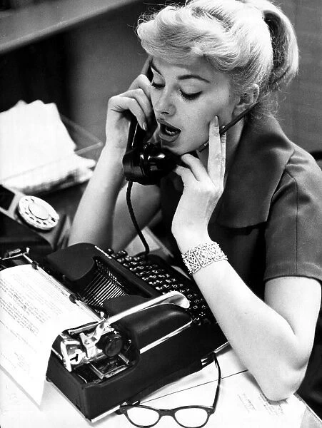 Secretary on the phone 1958 Typist office worker telephone Type writer