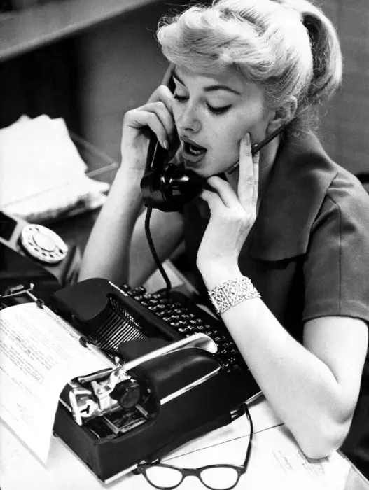 Framed Print : Secretary on the phone 1958 Typist office worker telephone Type writer Framed Print : Secretary on the phone 1958 Typist office worker telephone Type writer