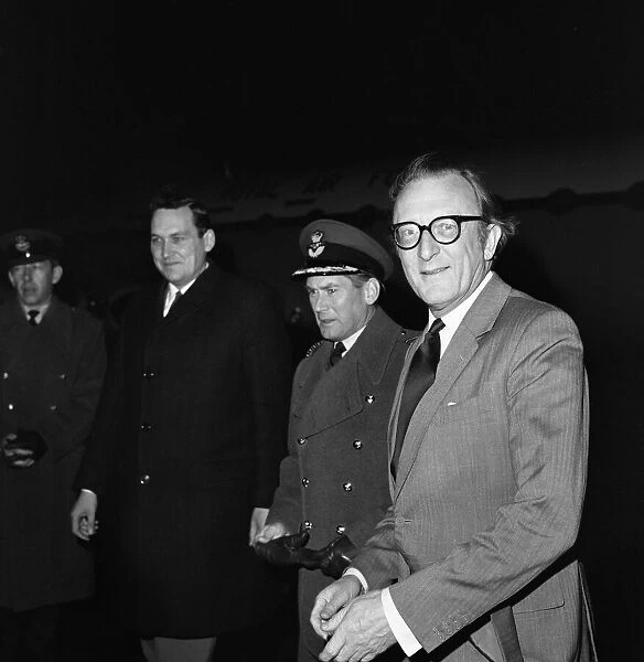 Secretary of State for Defence Lord Carrington arrives at Heathrow Airport from Rome