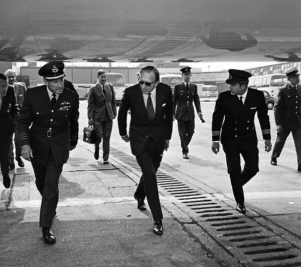 Secretary of State for Defence Lord Carrington pictured leaving Heathrow Airport