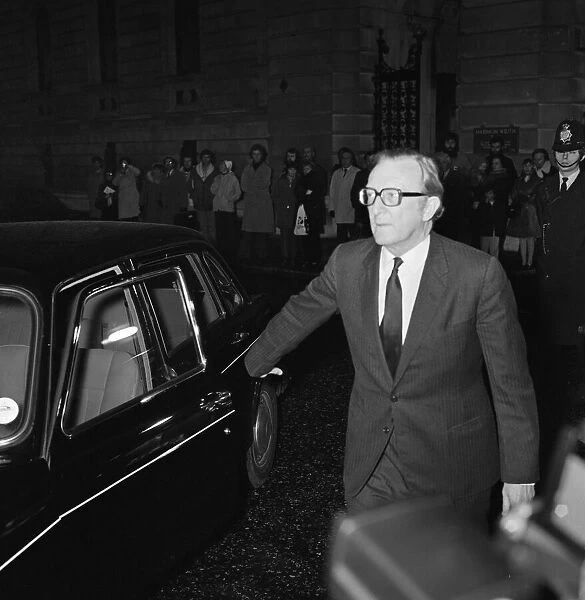 Secretary of State for Energy Lord Carrington arrives in Downing Street for talks with
