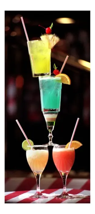 Framed Print : A selection of cocktails stacked into a tower on the bar September 1998 p