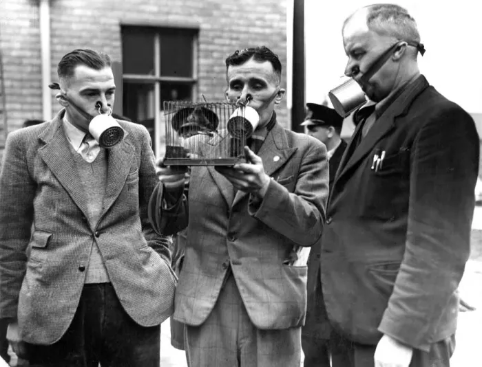 Framed Print : The Self-Rescuer, a new type of respirator, was demonstrated to miners