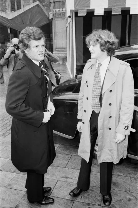 Framed Print : Senator Edward Kennedy with his 17 year old son Teddy Kennedy arrive for