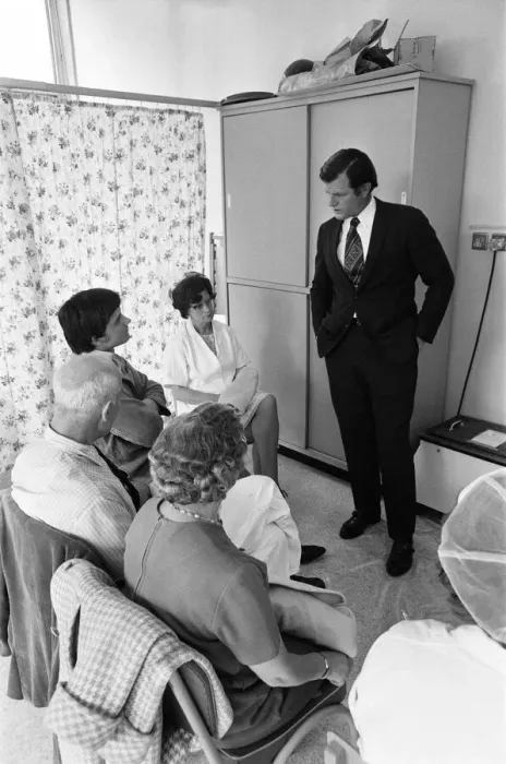 Framed Print : Senator Edward Kennedy seen here chatting to the patients at the medical centre during Framed Print : Senator Edward Kennedy seen here chatting to the patients at the medical centre during