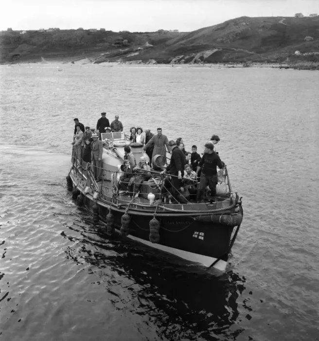 Framed Print : Sennen Cove life boat in operation in Cornwall. August 1952 C3954 Framed Print : Sennen Cove life boat in operation in Cornwall. August 1952 C3954