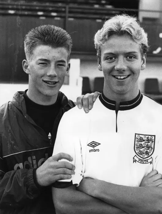 Framed Print : Sentinel Archive 11 / 03 / 1989 - Crewe Alex players Steve Walters (L) with Rob Jones Framed Print : Sentinel Archive 11 / 03 / 1989 - Crewe Alex players Steve Walters (L) with Rob Jones