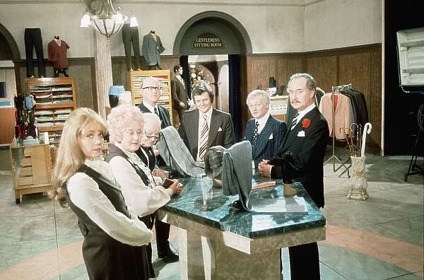 Are You Being Served TV Programme. Cast on set August 1977