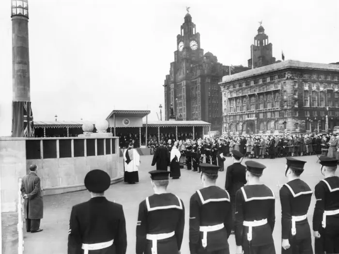 Framed Print : A service in peacetime, at Liverpool Pier Head, Merseyside Framed Print : A service in peacetime, at Liverpool Pier Head, Merseyside