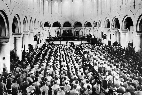 A service in the prison chapel at Wormwood Scrubs. 14th April 1923