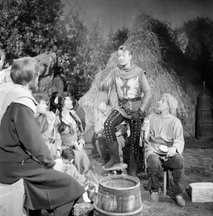Framed Print : On set with the cast of the television series The Adventures of Sir Lancelot