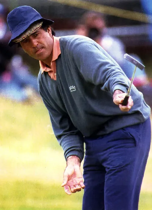 Framed Print : Seve Ballesteros golfer watching his birdie put fail on the 18th British open golf Framed Print : Seve Ballesteros golfer watching his birdie put fail on the 18th British open golf