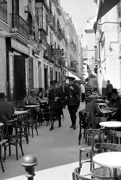 Seville Spain - Street Scene Police Patrol cafes circa 1955
