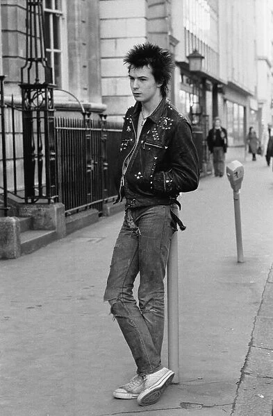 Sex Pistols bass guitarist Sid Vicious pictured in London. 29th March 1977