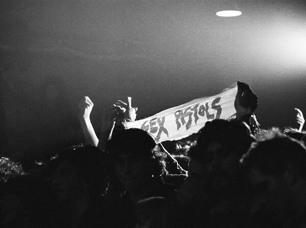 The Sex Pistols in Eindhoven, Holland. Dutch Punk fans with a banner during