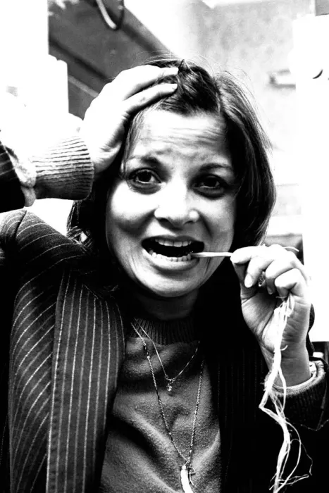 Framed Print : Sexy actress Francoise Pascal is driving down to London to see her dentist to get rid of