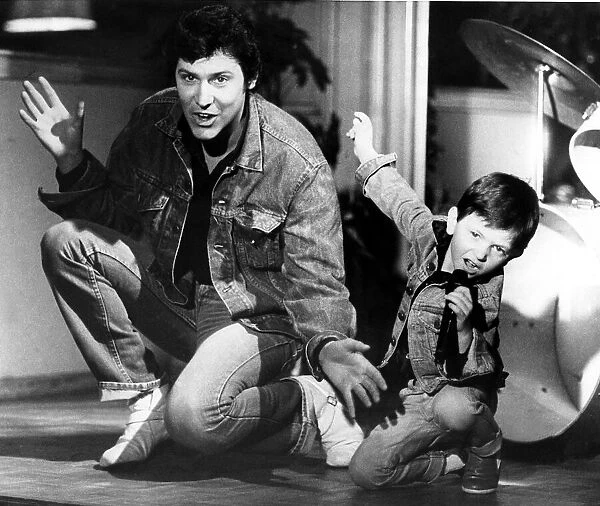 Shakin Stevens with Timothy Flynn rehearsing for TV programme 'Thats Life'