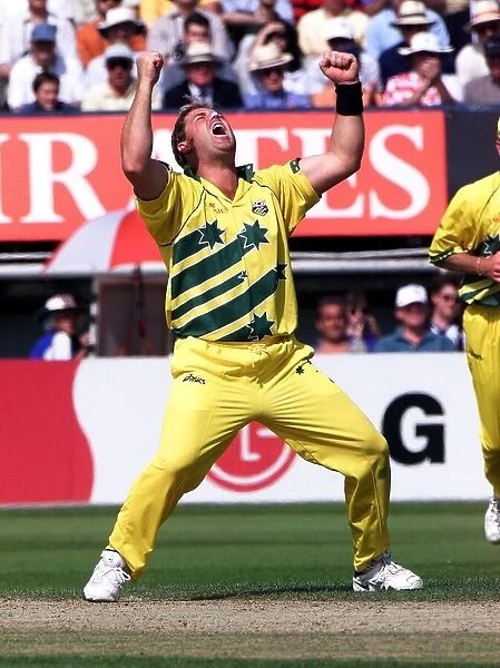 Shane Warne of Australia celebrates after taking wicket 1999 against South Africa