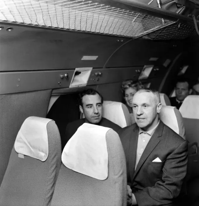 Framed Print : Bill Shankly, Liverpool manager on board a plane en route to Lisbon Framed Print : Bill Shankly, Liverpool manager on board a plane en route to Lisbon