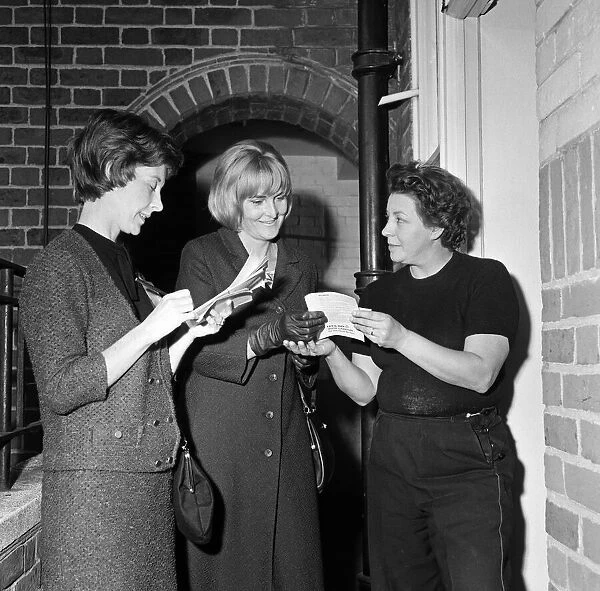 Sheila Hancock speaks to Margaret Tufnell, a housewife, while canvassing in Aspen Garden