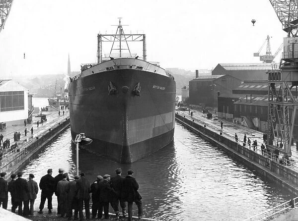 The ship British Valour in the dry dock at Swan Hunter shipbuilders in Wallsend