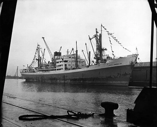 The ship 'City of Brooklyn'makes a fine sight in Canada Dock, Liverpool