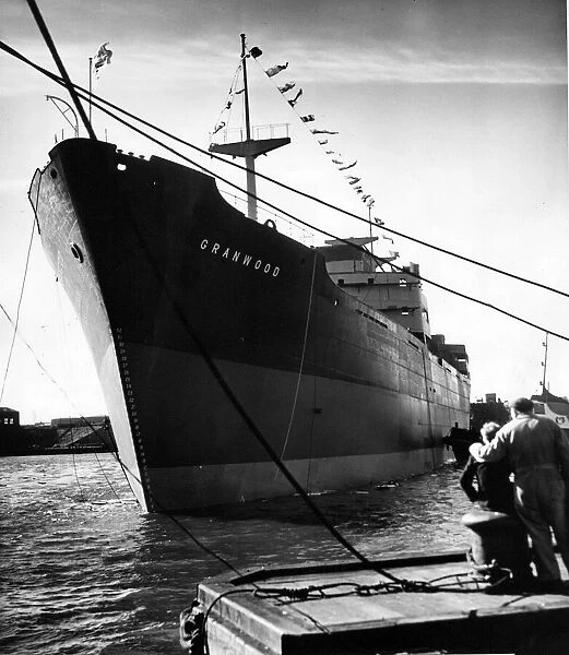 The ship Granwood is seen in the River Tyne after being launched at John Readhead & Sons