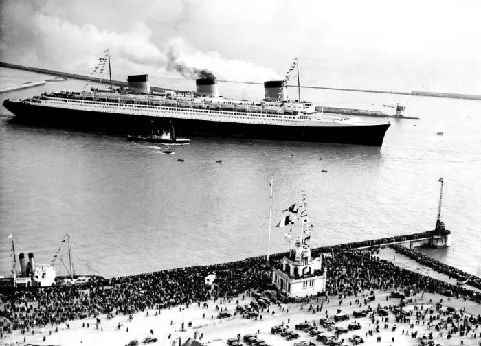 Framed Print : Ship Normandie at from Le Havre to Southampton and New York on May 29, 1935