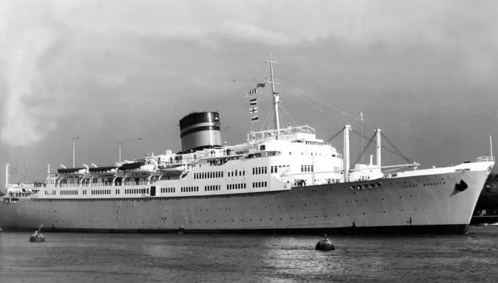 Framed Print : The ship Ocean Monarch (now called Varna) arrives at the River Tyne for her annual refit Framed Print : The ship Ocean Monarch (now called Varna) arrives at the River Tyne for her annual refit