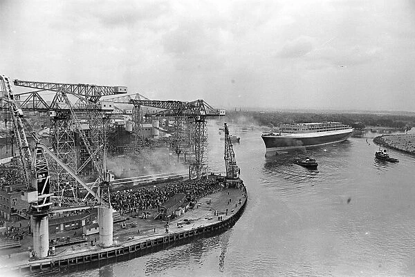 Ship Queen Elizabeth II - September 1967. Crowds gather as Queen Elizabeth launches