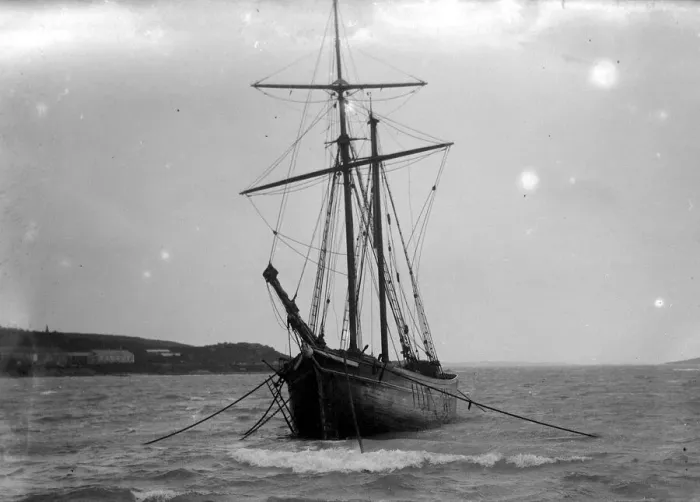 Framed Print : Ship in Tresco harbour, Scilly Isles. 1923 Framed Print : Ship in Tresco harbour, Scilly Isles. 1923