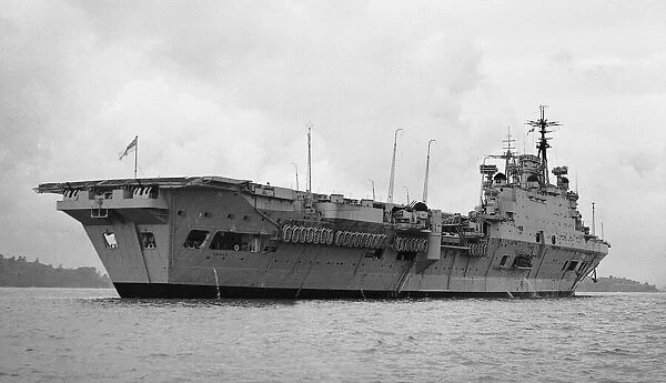 Ships Aircraft Carrier HMS Eagle at anchor in Plymouth Sound. November 1951