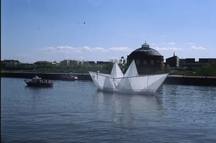 Framed Print : Ships Paper ship on the Clyde at the old tunnel south side rotunda May 1989