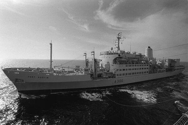 Ships RFA Fort Austin October 1985 re supplying the aircraft carrier Invincible in