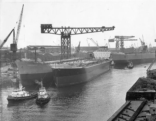 Ships Silverhow and Kirriemoor being fitted out on the River Wear. Circa 1960